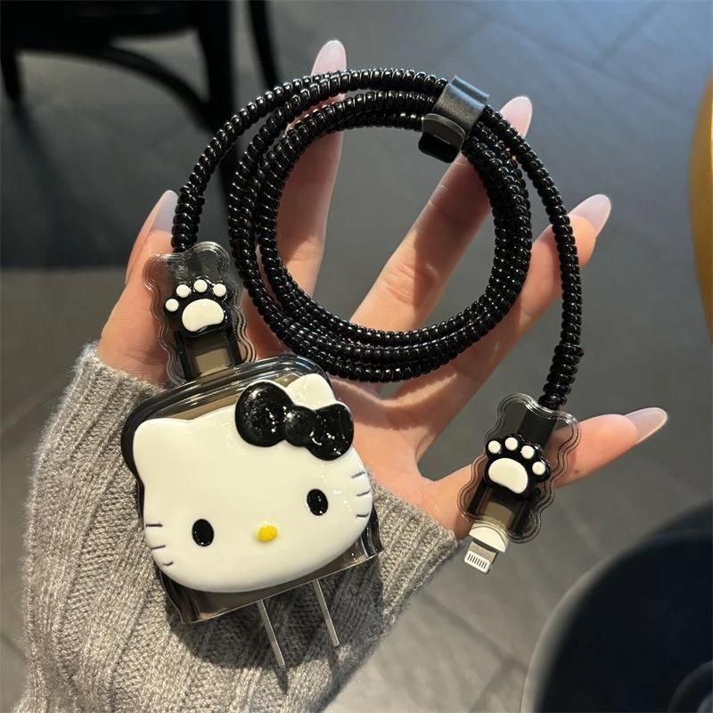 Dark kt Cat Apple 17 Charger Cable Protective Case