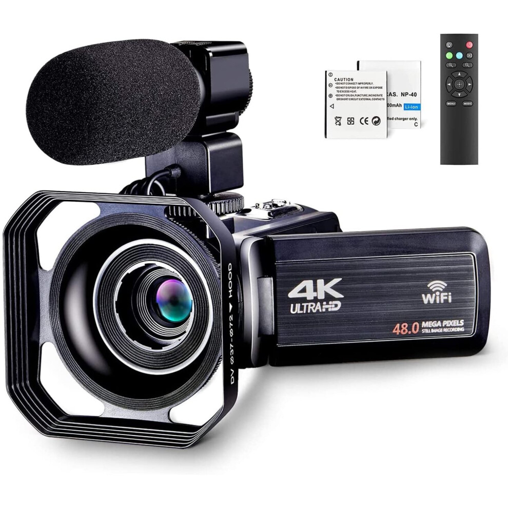 4k Video Camera Camcorder for YouTube Ultra HD 4K 48MP Vlogging Camera with Microphone & Remote Control WiFi Digital Camera 3.0" IPS Touch ..