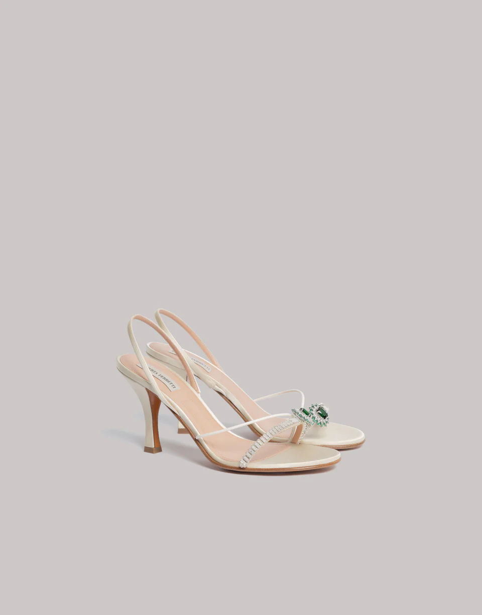 Satin sandals with crystals